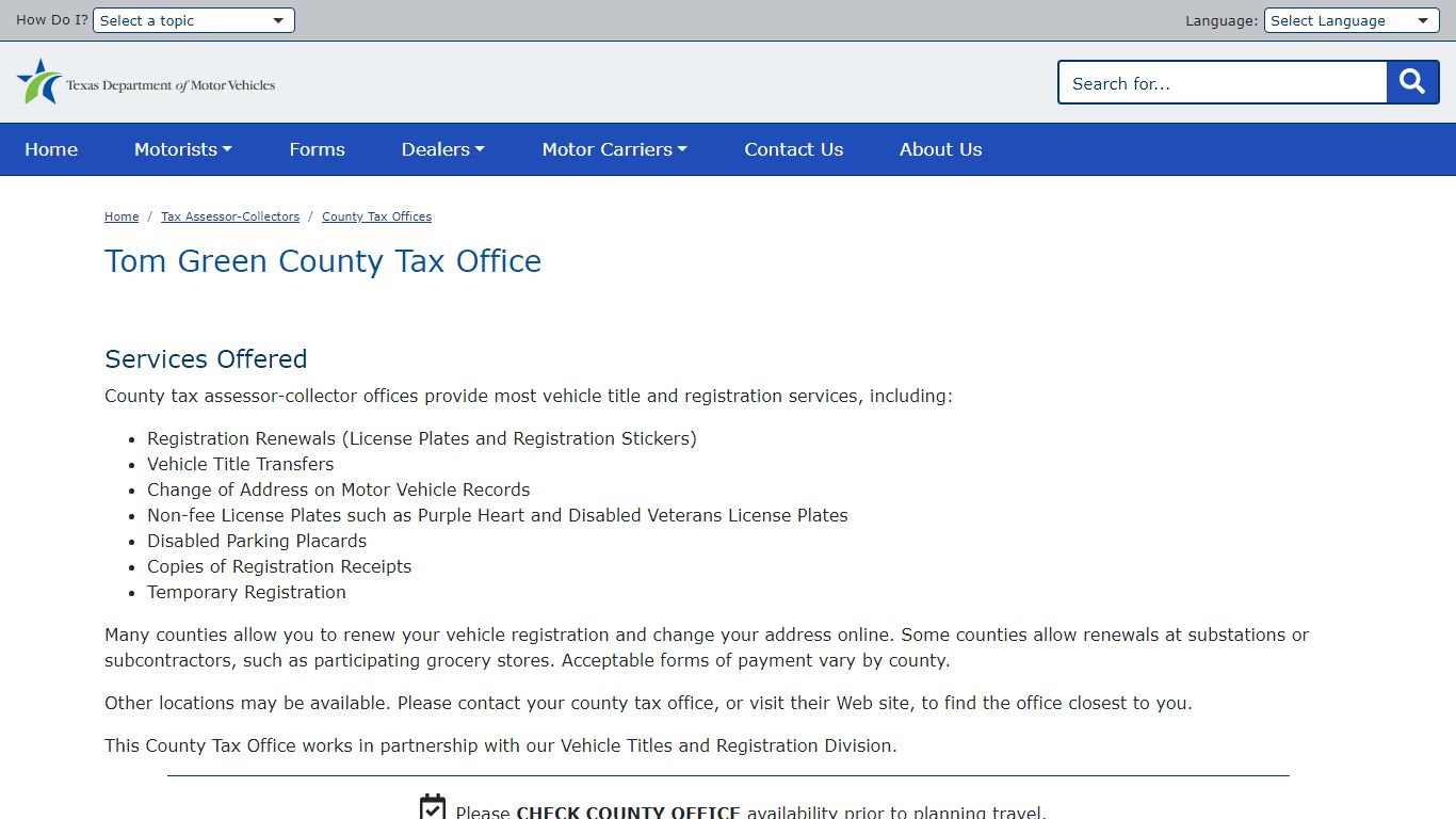 Tom Green County Tax Office | TxDMV.gov